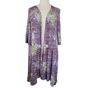 Torrid Cardigan 3X Purple Floral Space Dye Open Front 3/4 Sleeve Duster Good